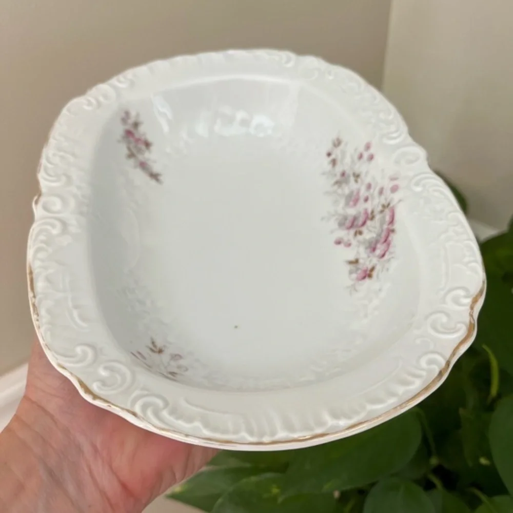 Vintage Victoria Austria Vegetable Side Dish White with Petite Pink Flowers